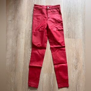 Vibrant Red Skinny faux leather skinny pants for Women